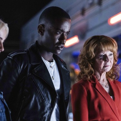 Millie Gibson, Ncuti Gatwa and Bonnie Langford in Doctor Who episode "The Legend of Ruby Sunday"