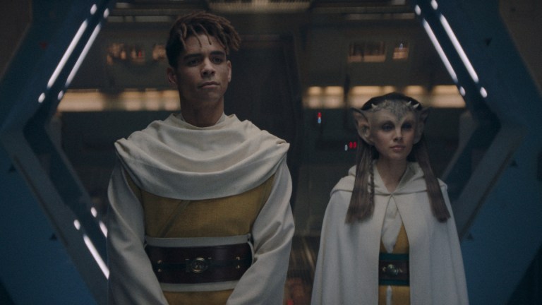 Yord Fandar (Charlie Barnett) and Tasi Lowa (Thara Schöön) in Lucasfilm's THE ACOLYTE, season one